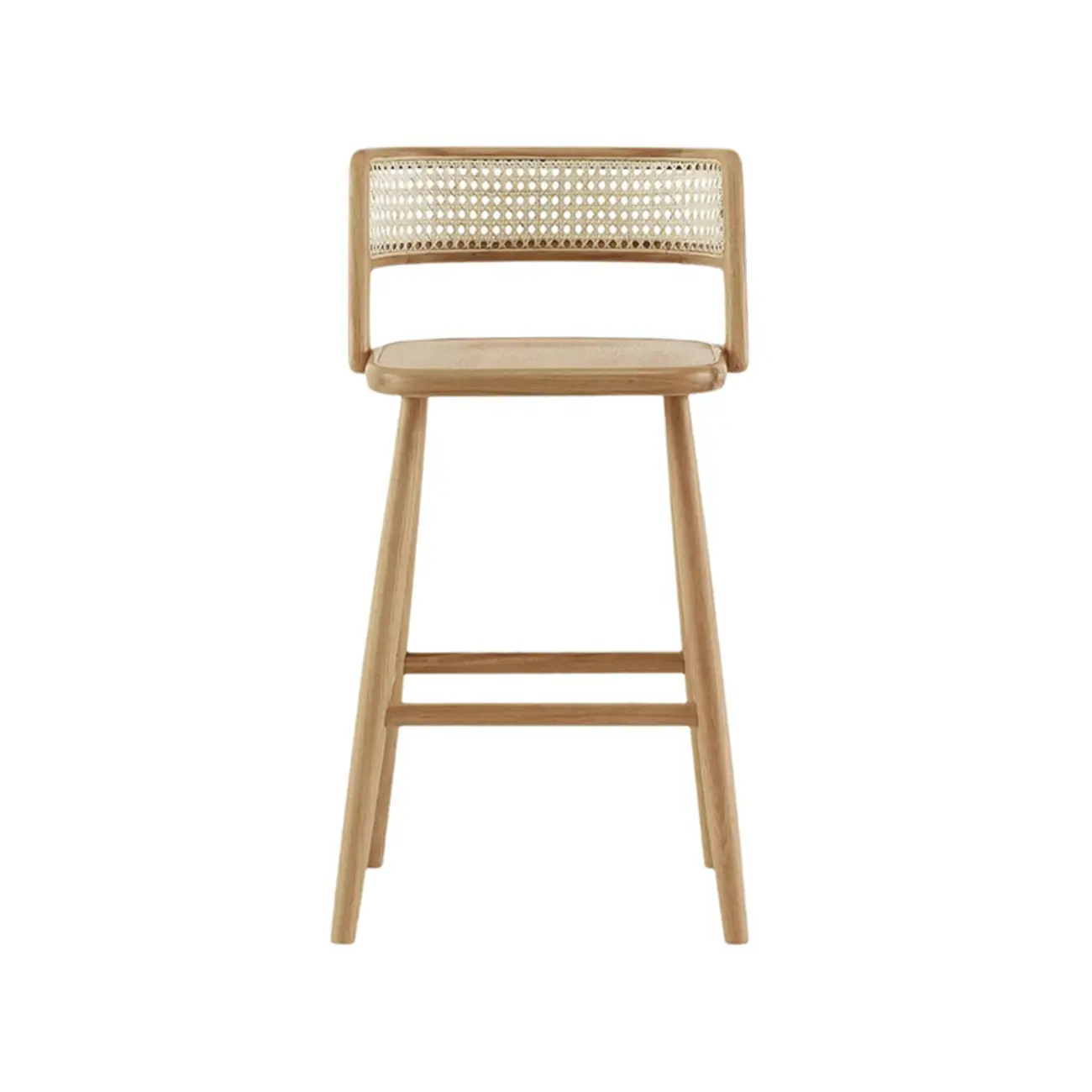 Rustic Wood High-Back Comfort Rectangle Oak Rattan Bar Stool Image - 9 | homeyfad