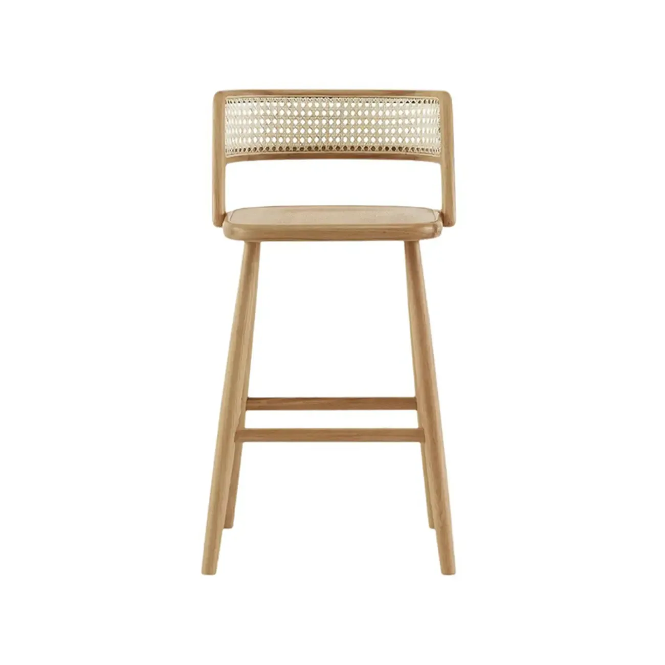 Rustic Wood High-Back Comfort Rectangle Oak Rattan Bar Stool Image - 9