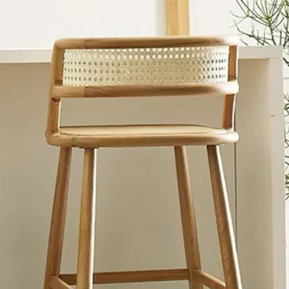 Rustic Wood High-Back Comfort Rectangle Oak Rattan Bar Stool Image - 3