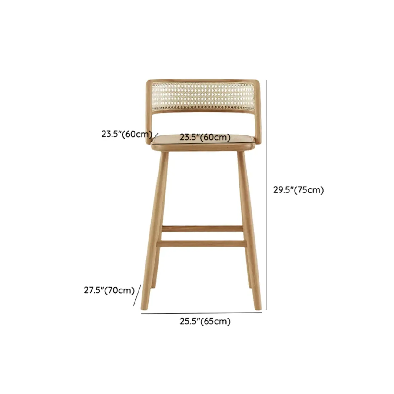 Rustic Wood High-Back Comfort Rectangle Oak Rattan Bar Stool Image - 11