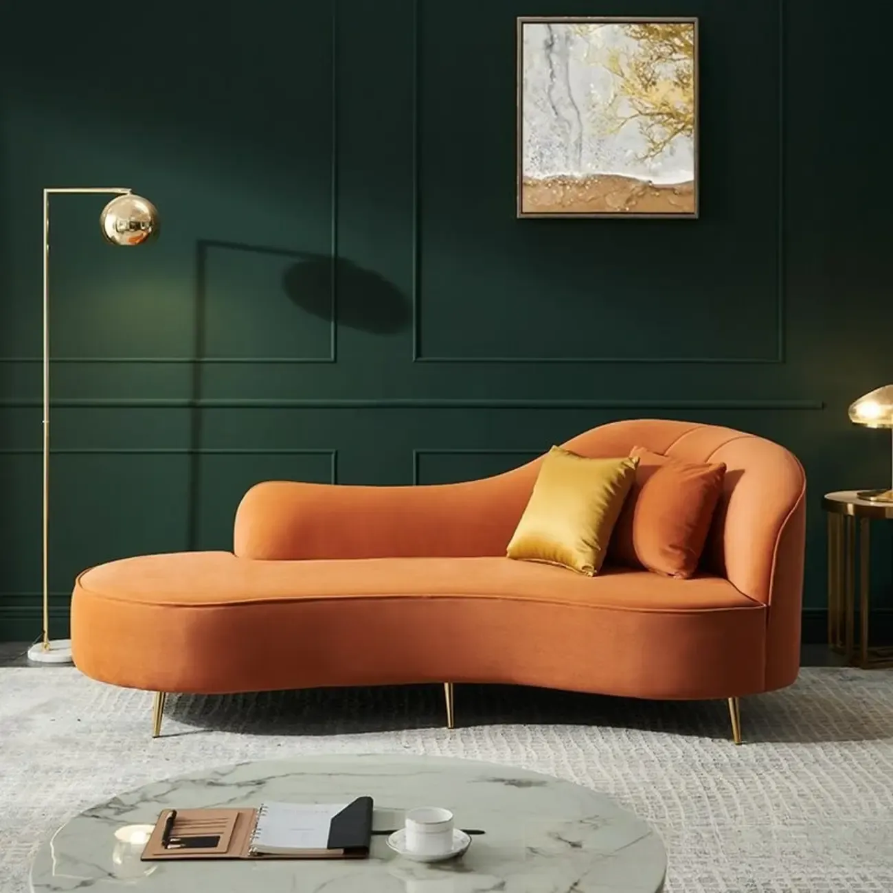 Elegant Flannel Chaise Lounge with Cushions for Living Room Image - 1