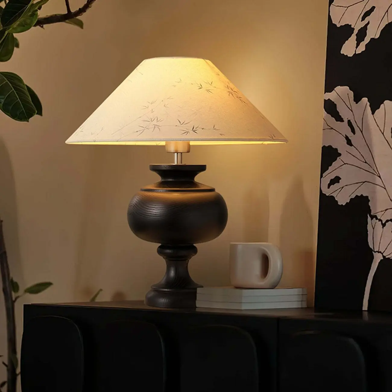 Traditional Geometric Totem Wood Table Lamp Drum Shade Image - 5 | homeyfad