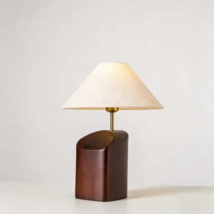 Contemporary Wood Fabric Table Lamp With Drum Shade Image - 7