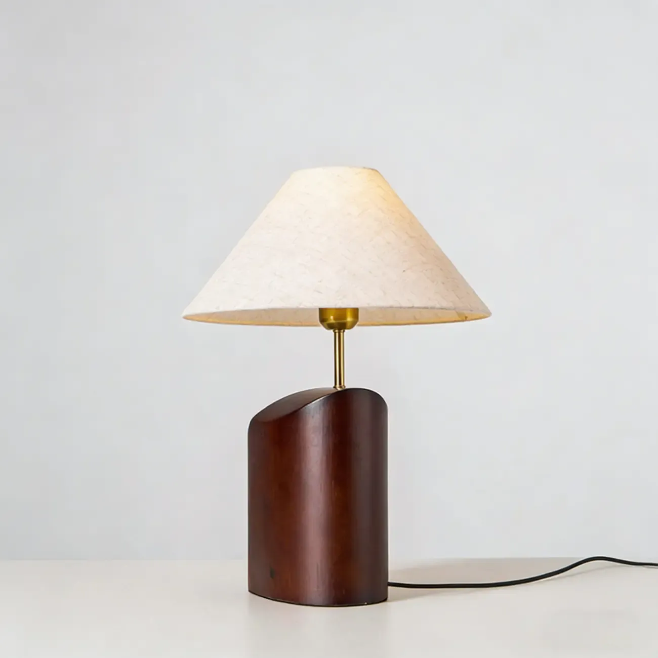 Contemporary Wood Fabric Table Lamp With Drum Shade Image - 8