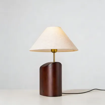 Contemporary Wood Fabric Table Lamp With Drum Shade Image - 8