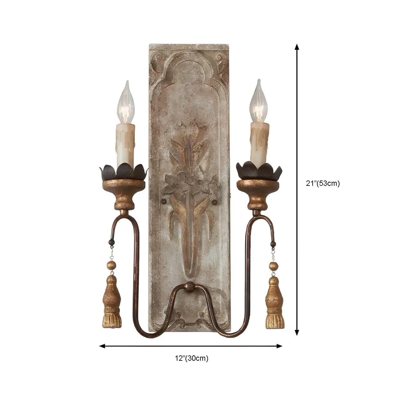 Vintage 2-Light Rust Candelabra Rectangle Wall Mount Sconce #size | homeyfad