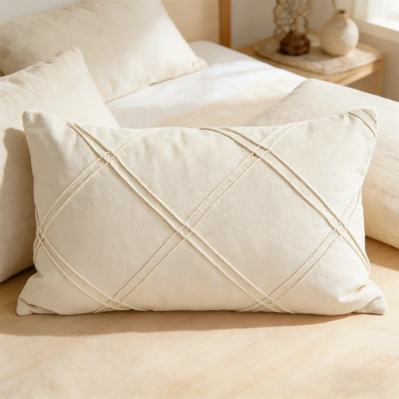 Elegant Velvet Lumbar Diamond Lattice Accent Pillows For Sofa Image - 5 | homeyfad