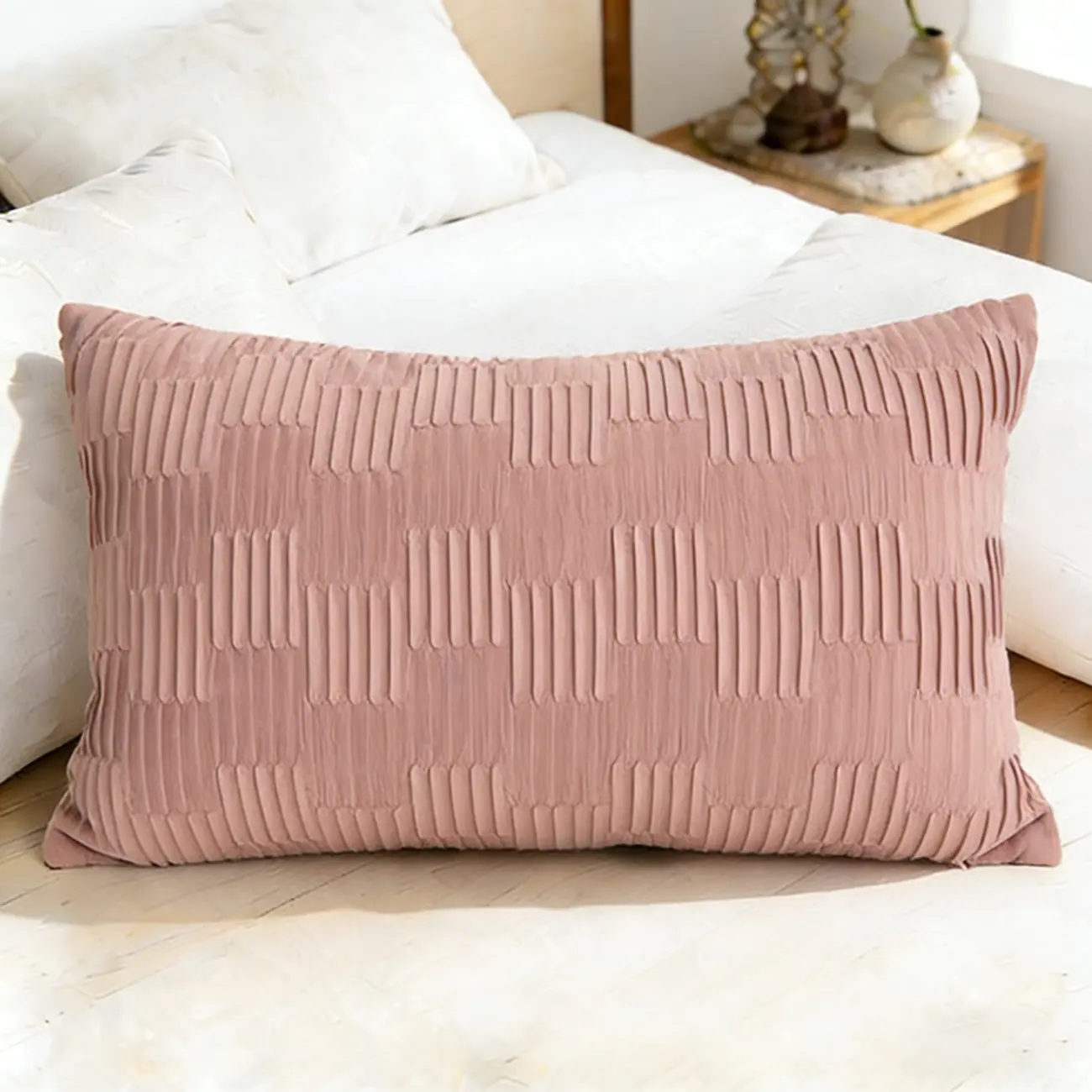 Elegant Velvet Lumbar Diamond Lattice Accent Pillows For Sofa Image - 12 | homeyfad