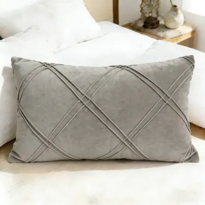 Elegant Velvet Lumbar Diamond Lattice Accent Pillows For Sofa Image - 13