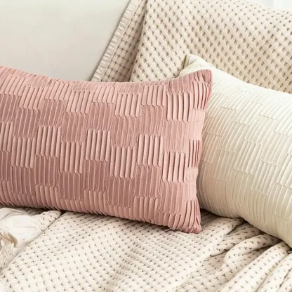 Elegant Velvet Lumbar Diamond Lattice Accent Pillows For Sofa Image - 14