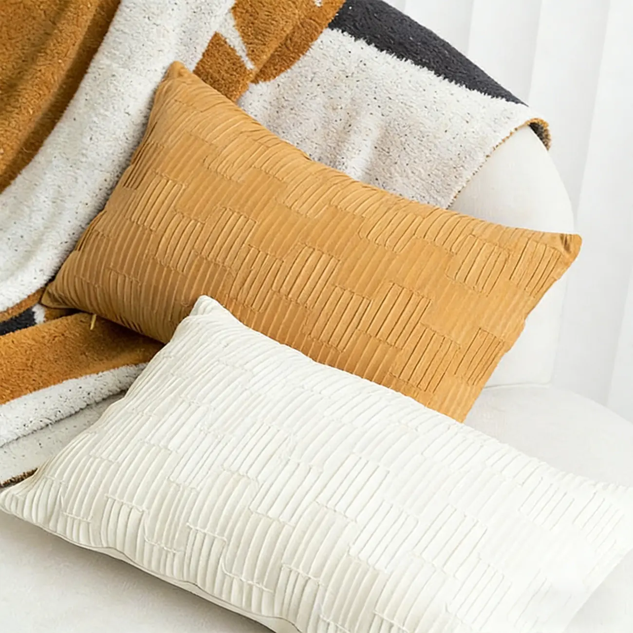 Elegant Velvet Lumbar Diamond Lattice Accent Pillows For Sofa Image - 4 | homeyfad