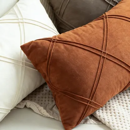 Elegant Velvet Lumbar Diamond Lattice Accent Pillows For Sofa Image - 16