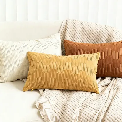 Elegant Velvet Lumbar Diamond Lattice Accent Pillows For Sofa Image - 3