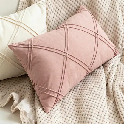 Elegant Velvet Lumbar Diamond Lattice Accent Pillows For Sofa Image - 1