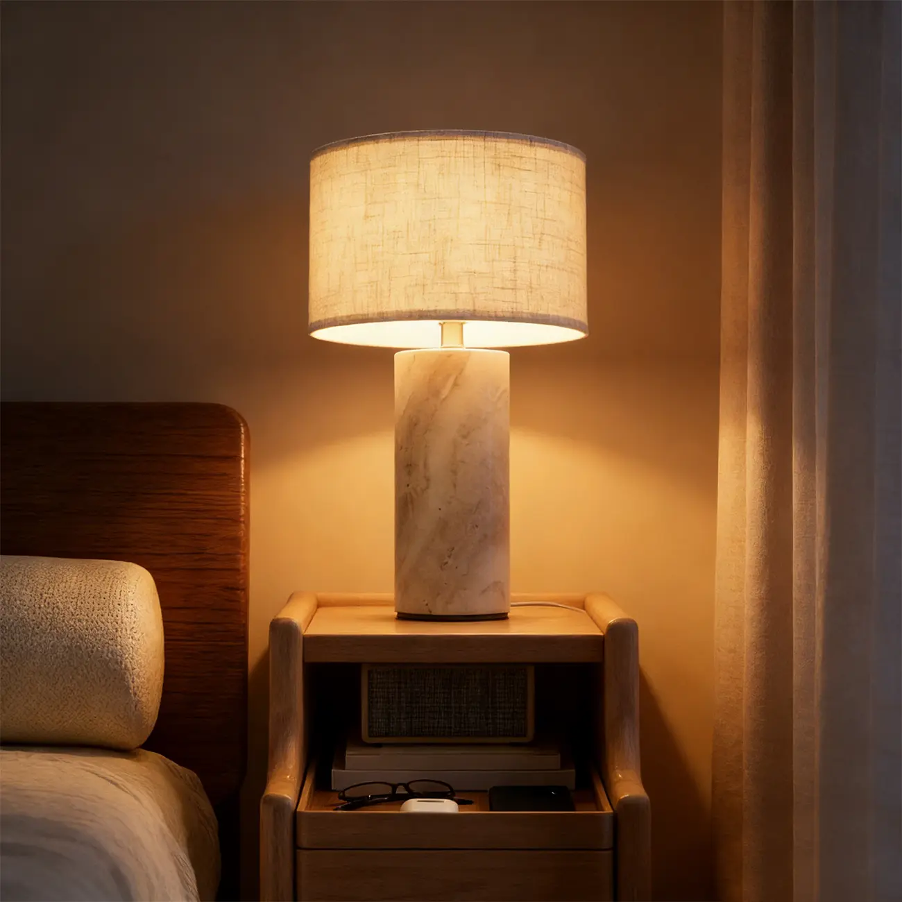 Modern Yellow Travertine Table Lamp with Fabric Shade Image - 1 | homeyfad