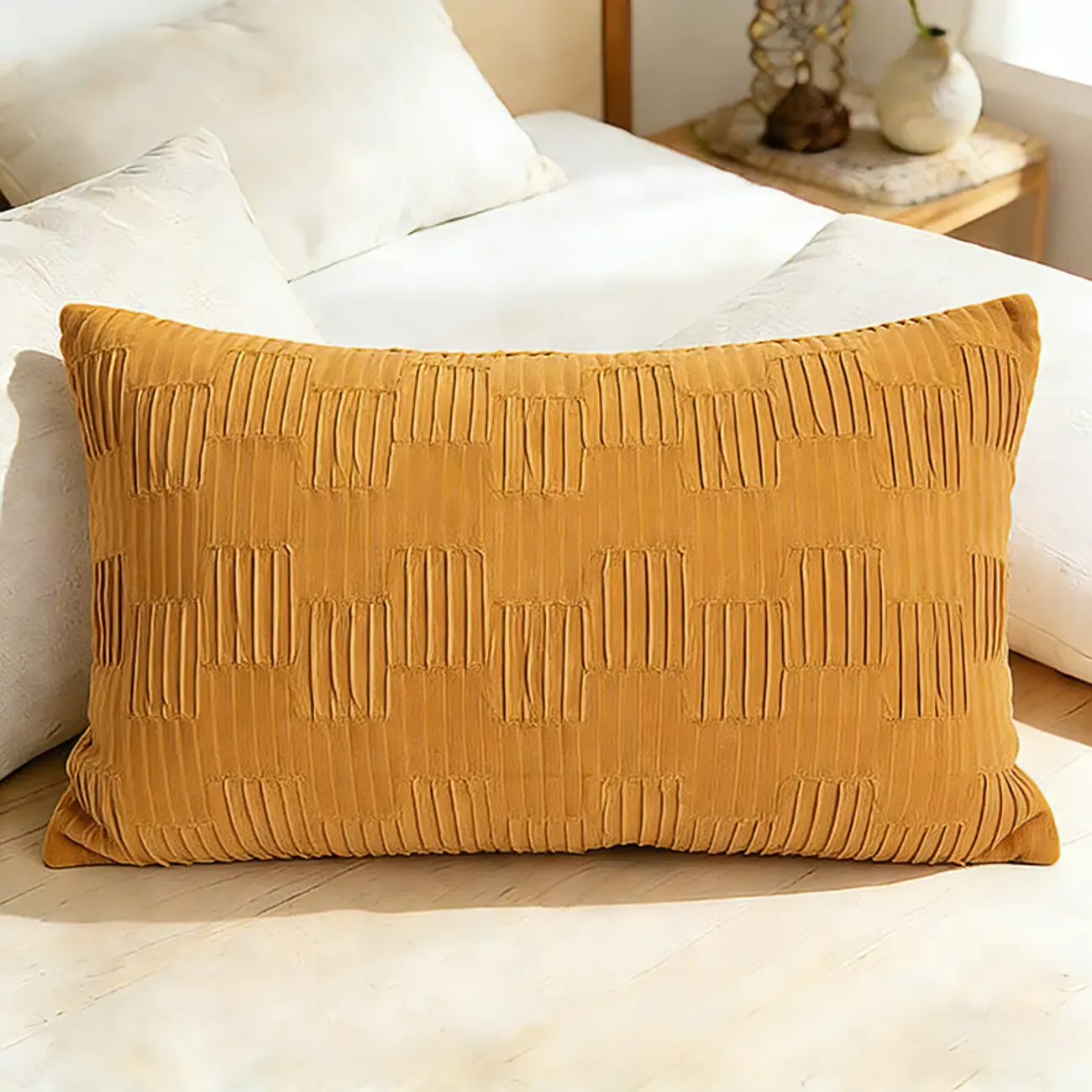 Elegant Velvet Lumbar Diamond Lattice Accent Pillows For Sofa Image - 8