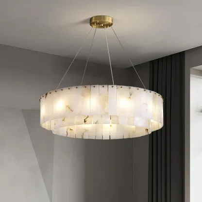 Art Deco Luxury Circular Hanging Alabaster Chandelier Image - 1