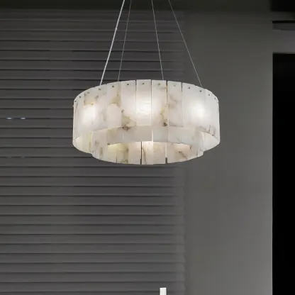 Art Deco Luxury Circular Hanging Alabaster Chandelier Image - 4