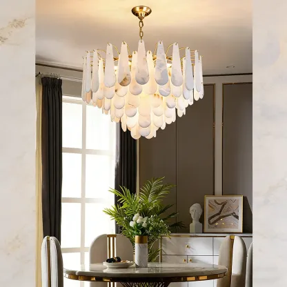Luxury Living Room Teardrop Alabaster Sphere Chandelier Image - 1