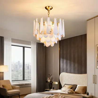 Luxury Living Room Teardrop Alabaster Sphere Chandelier Image - 2