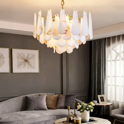 Luxury Living Room Teardrop Alabaster Sphere Chandelier Image - 4