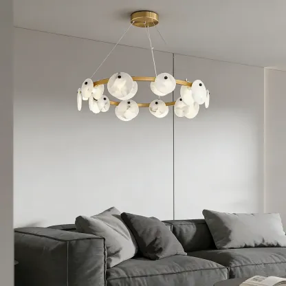 Contemporary Alabaster Ring Chandelier With Brass Finish Image - 5