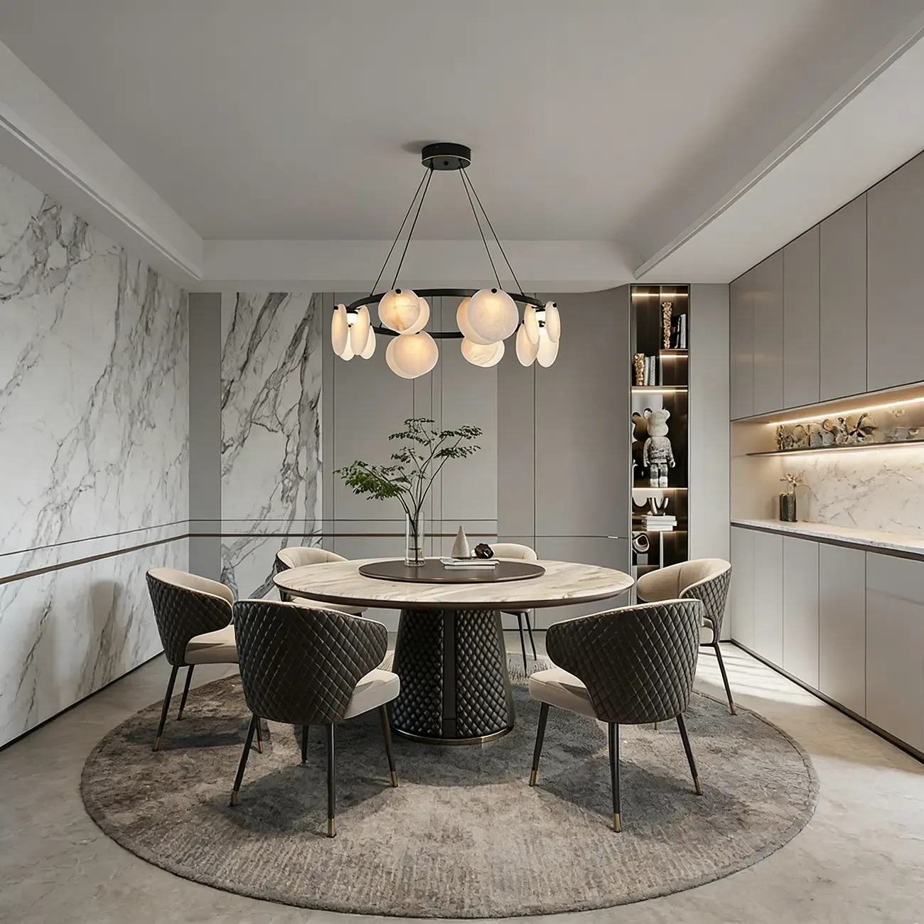 Contemporary Alabaster Ring Chandelier With Brass Finish Image - 6