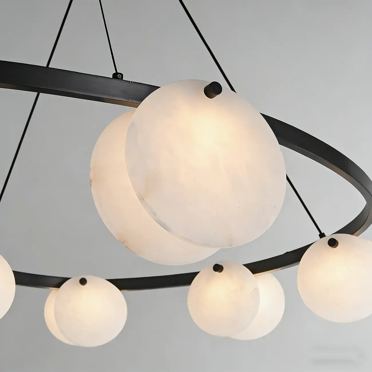 Contemporary Alabaster Ring Chandelier With Brass Finish Image - 8