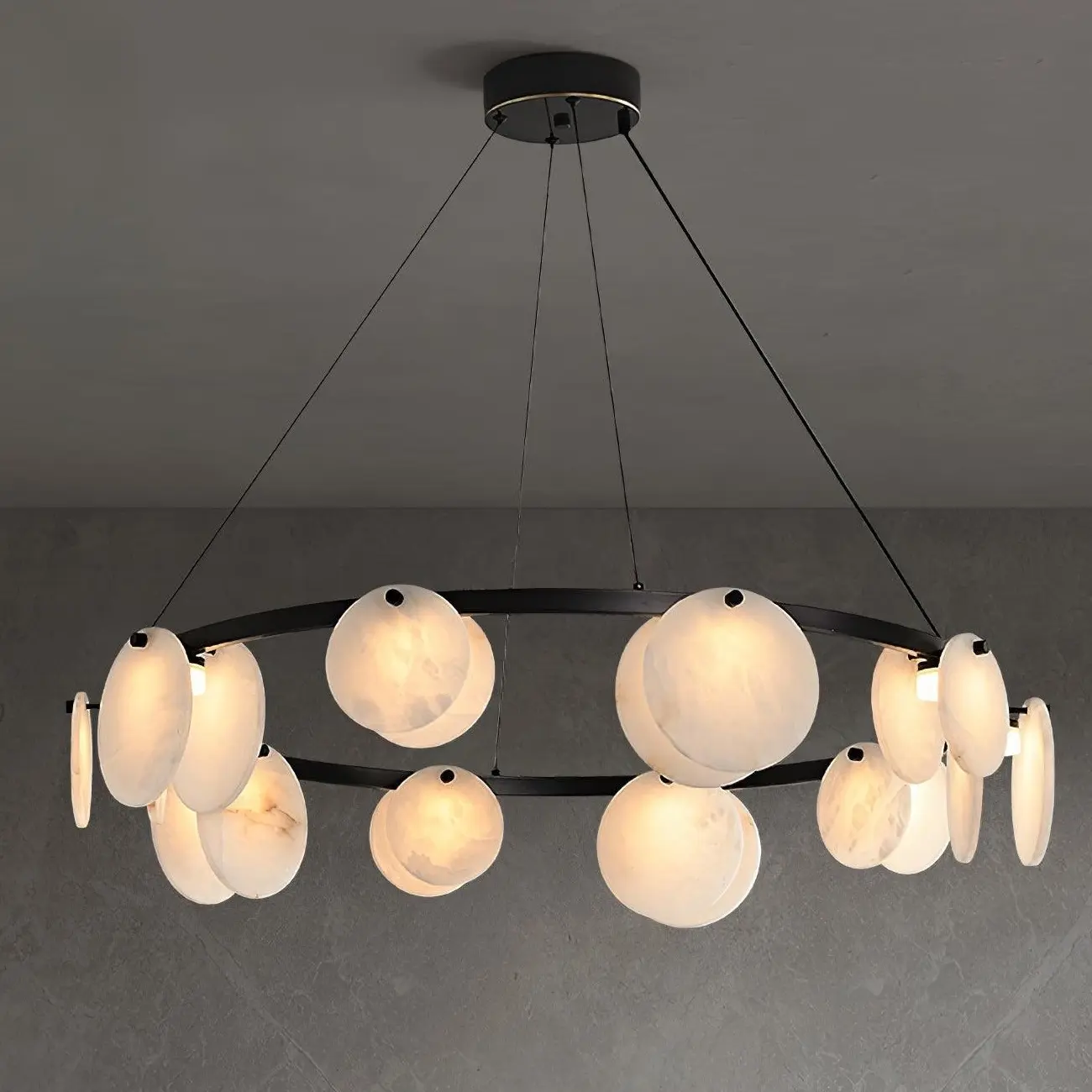 Contemporary Alabaster Ring Chandelier With Brass Finish Image - 1 | homeyfad
