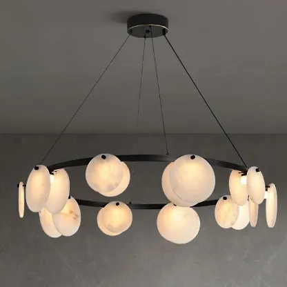 Contemporary Alabaster Ring Chandelier With Brass Finish Image - 1