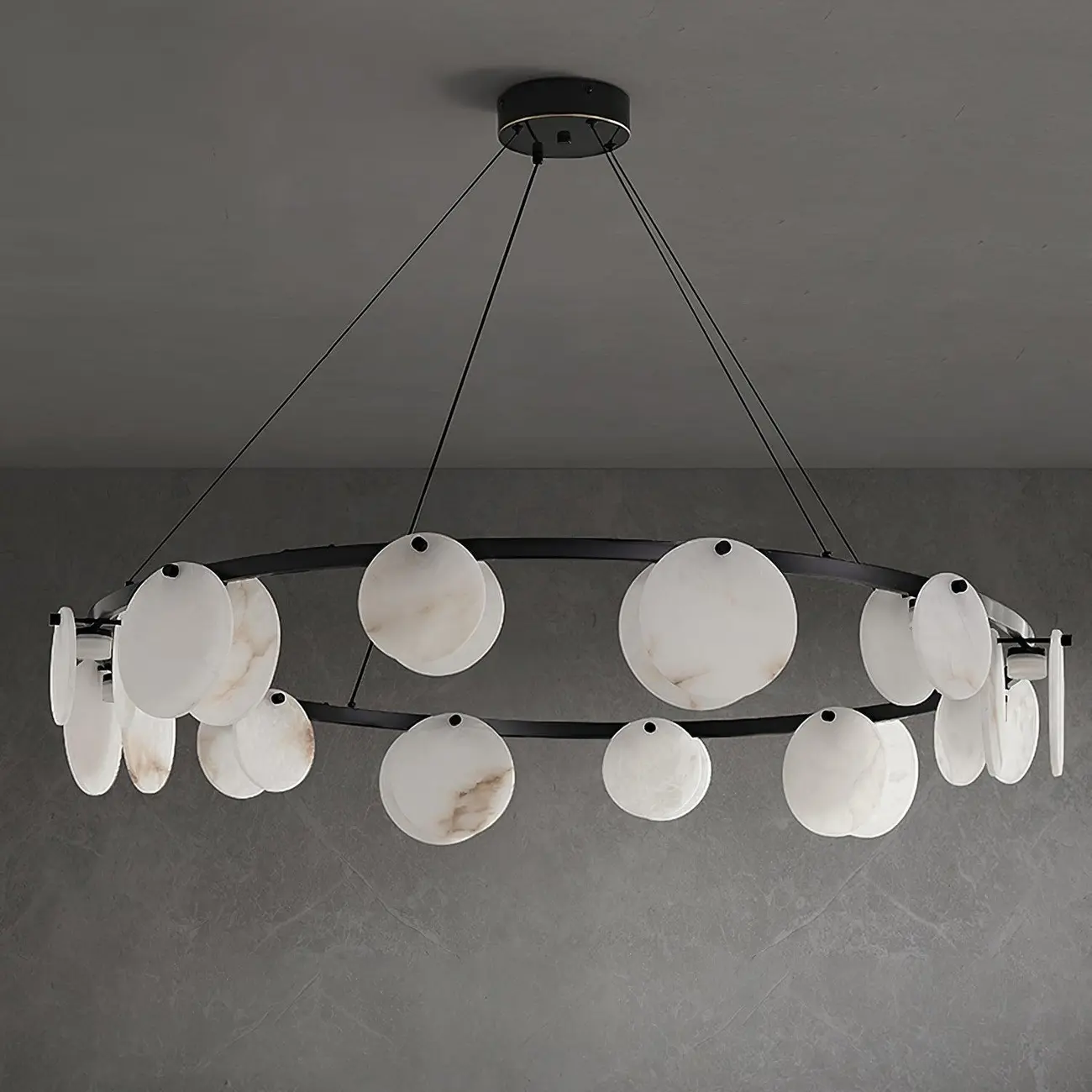 Contemporary Alabaster Ring Chandelier With Brass Finish Image - 3 | homeyfad