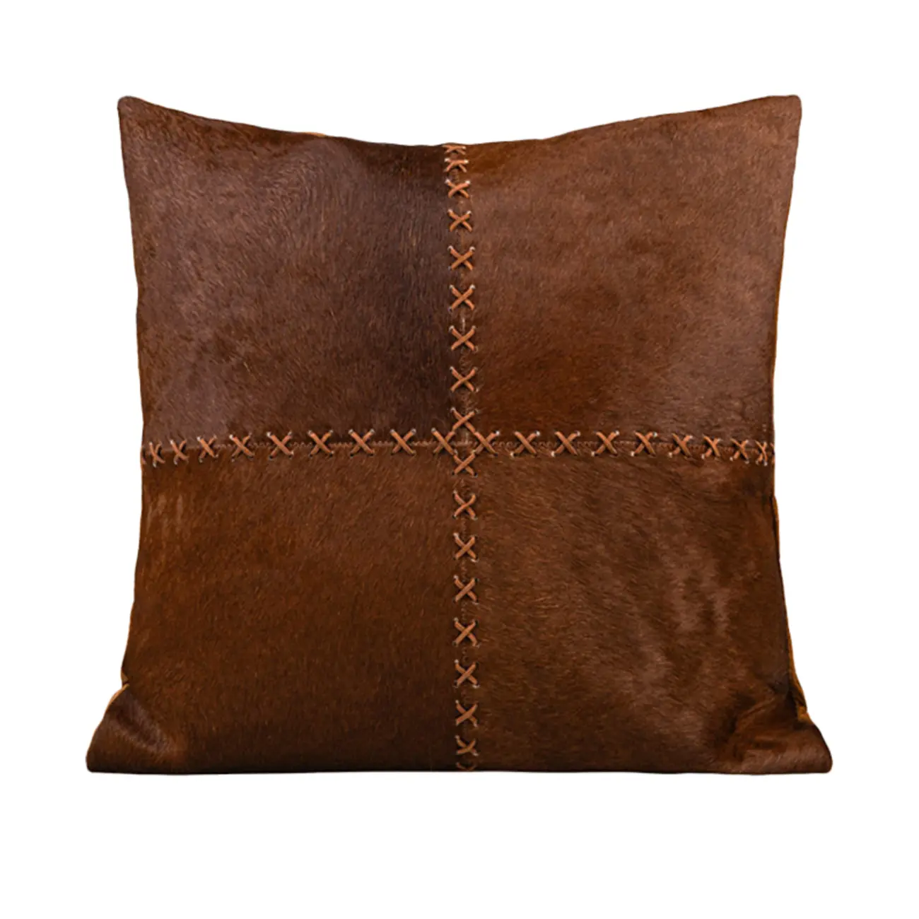 Mid Century Modern Brown Genuine Leather Throw Pillow Image - 4 | homeyfad