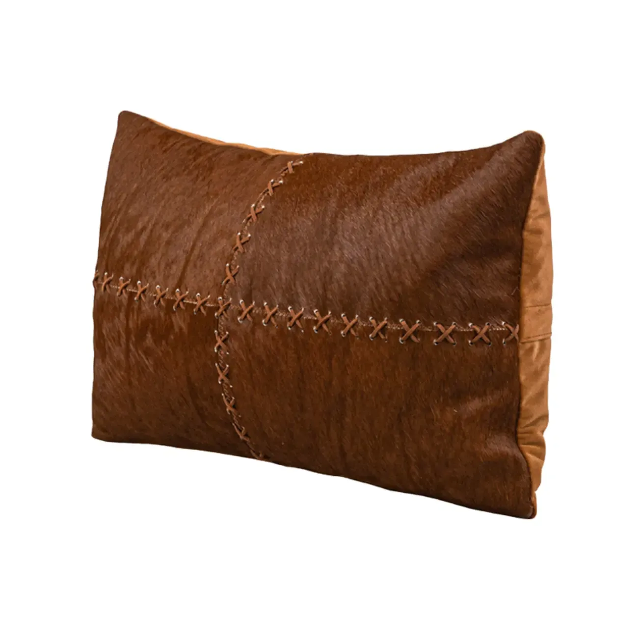 Mid Century Modern Brown Genuine Leather Throw Pillow Image - 8