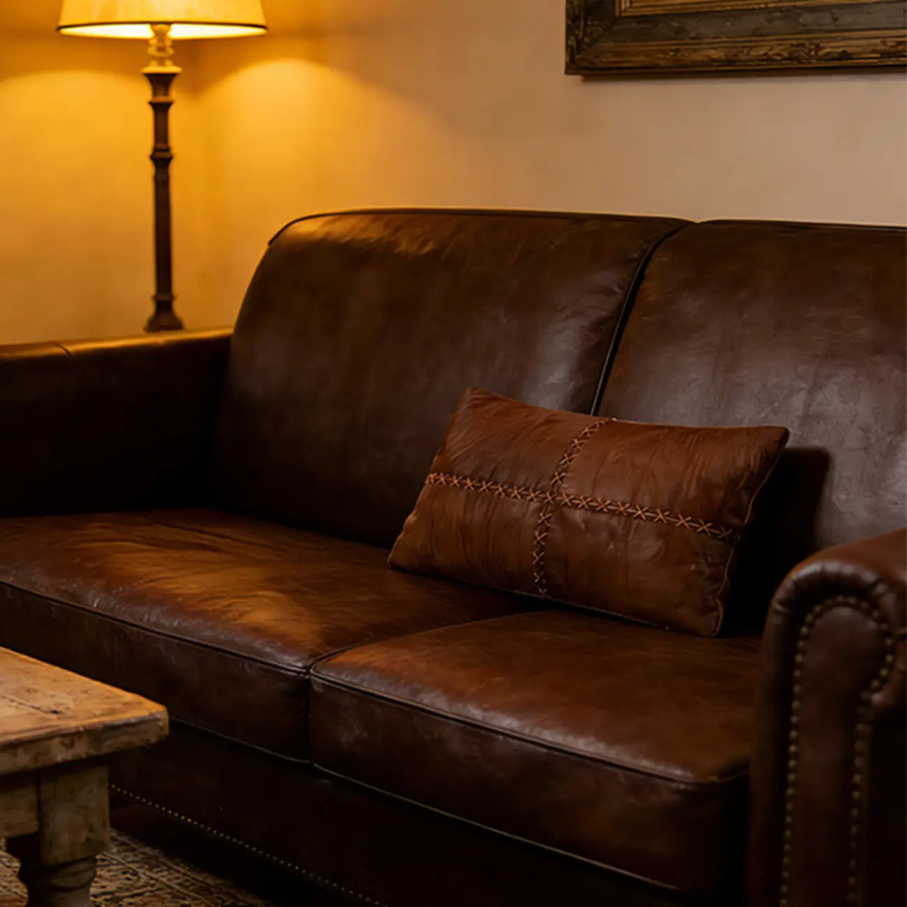 Mid Century Modern Brown Genuine Leather Throw Pillow Image - 3 | homeyfad