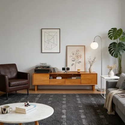 Modern Solid Wood TV Stand with Drawers Image - 6