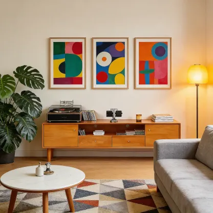 Modern Solid Wood TV Stand with Drawers Image - 1