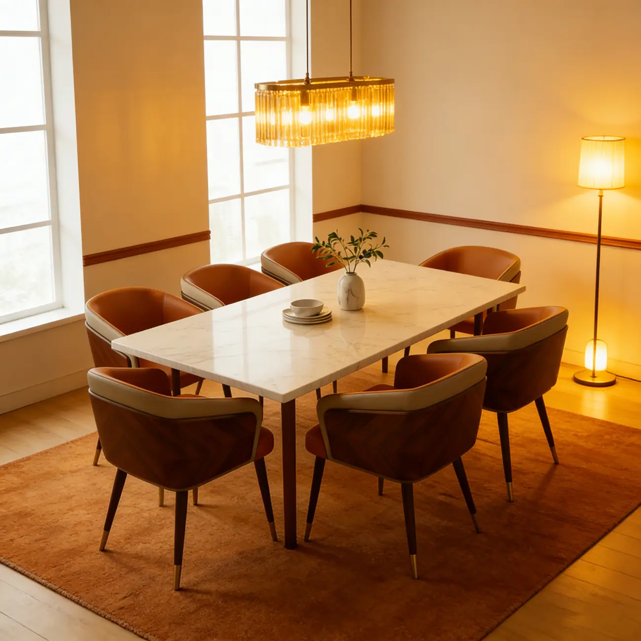 Modern Armrest Faux Leather Wood Dining Chair Low Back Image - 2 | homeyfad