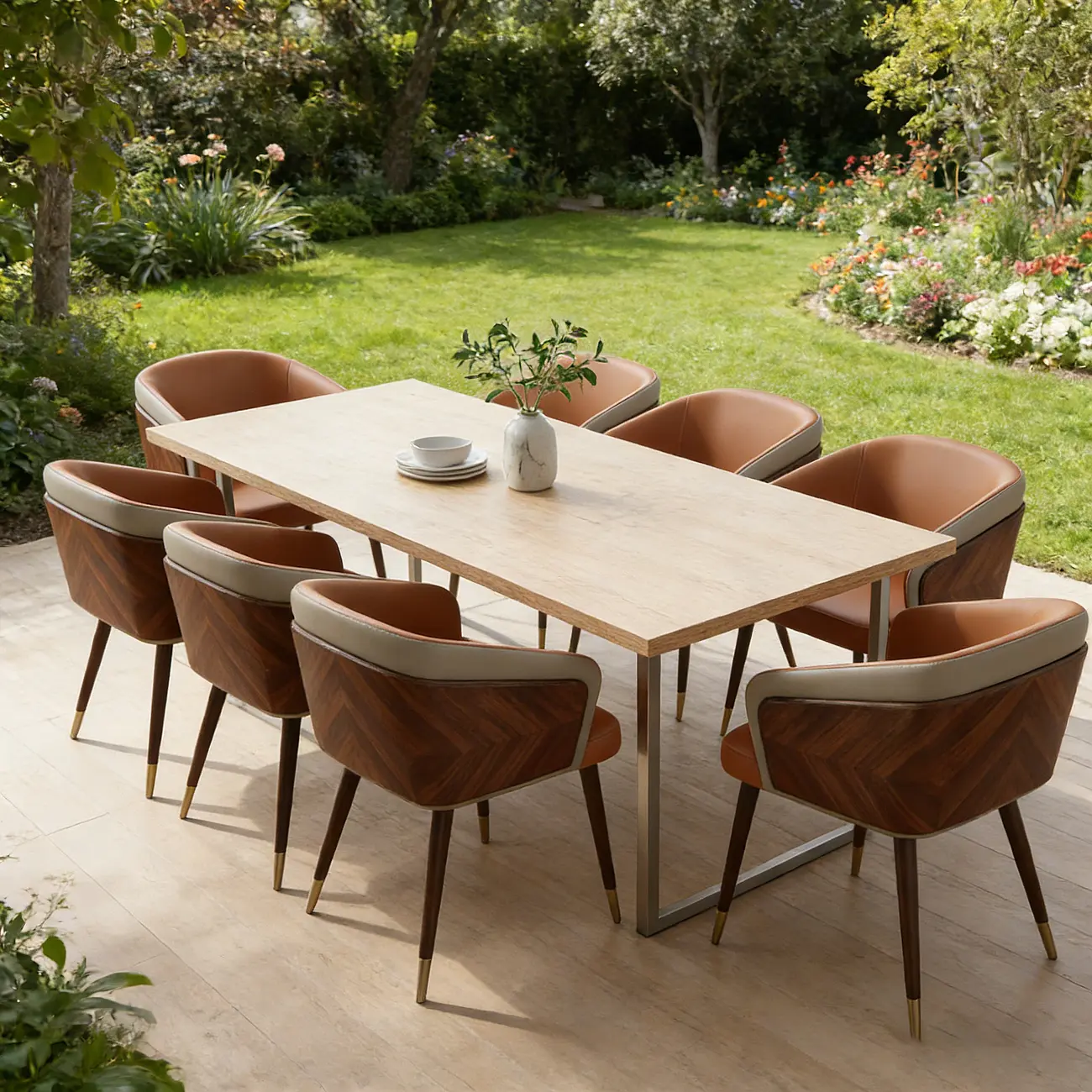 Modern Armrest Faux Leather Wood Dining Chair Low Back Image - 5 | homeyfad