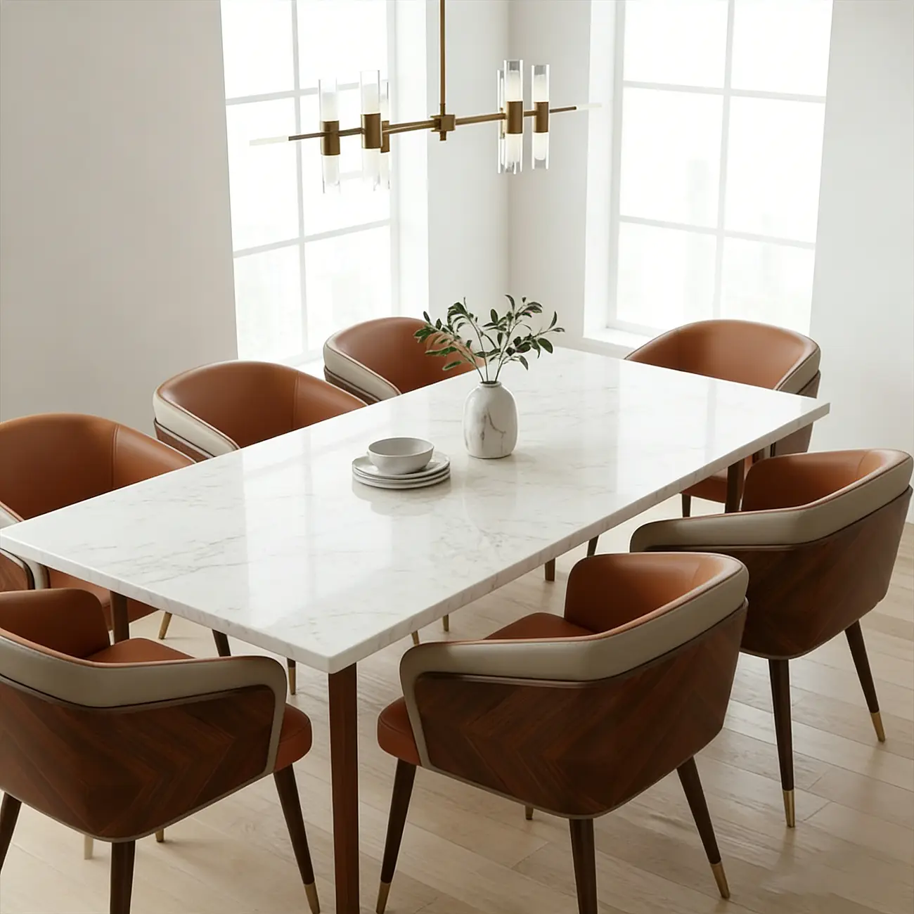 Modern Armrest Faux Leather Wood Dining Chair Low Back Image - 6 | homeyfad