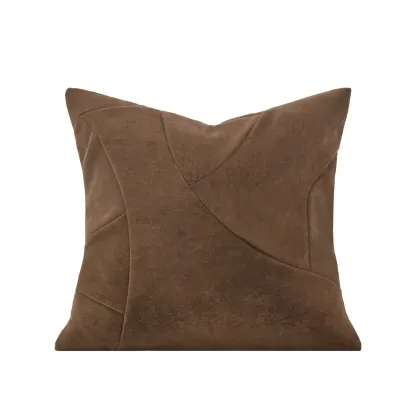 Contemporary Microsuede Brown Square Pillow Geometric Pattern Image - 4