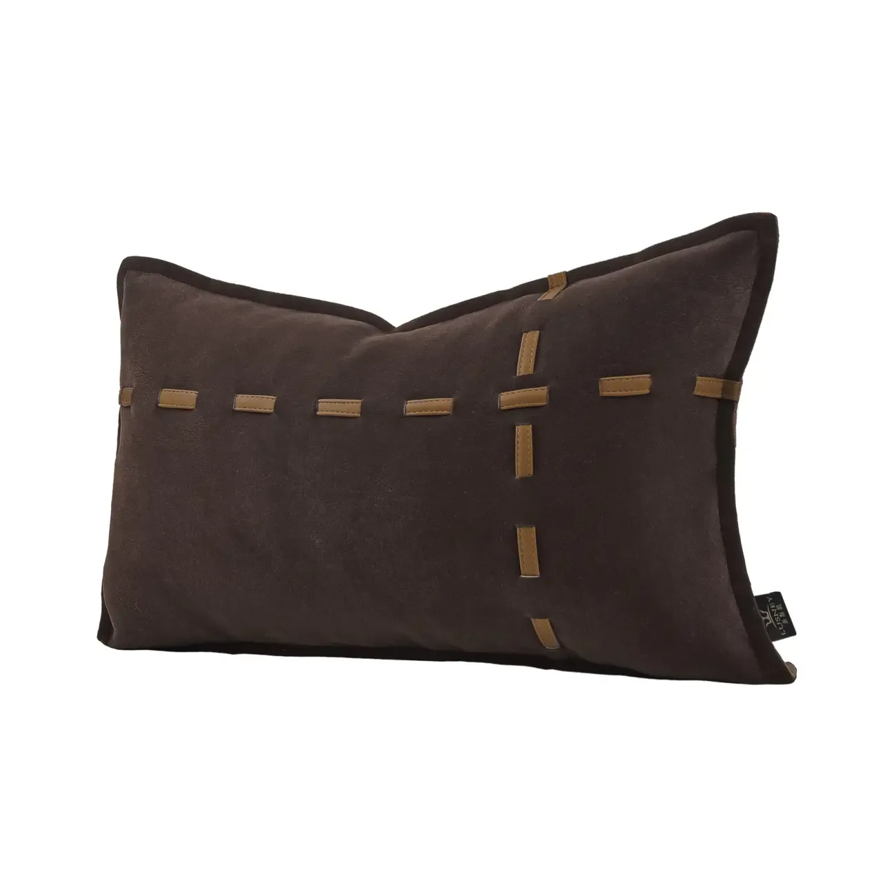 Traditional Brown Microsuede Rectangular Pillow For Sofa Image - 5