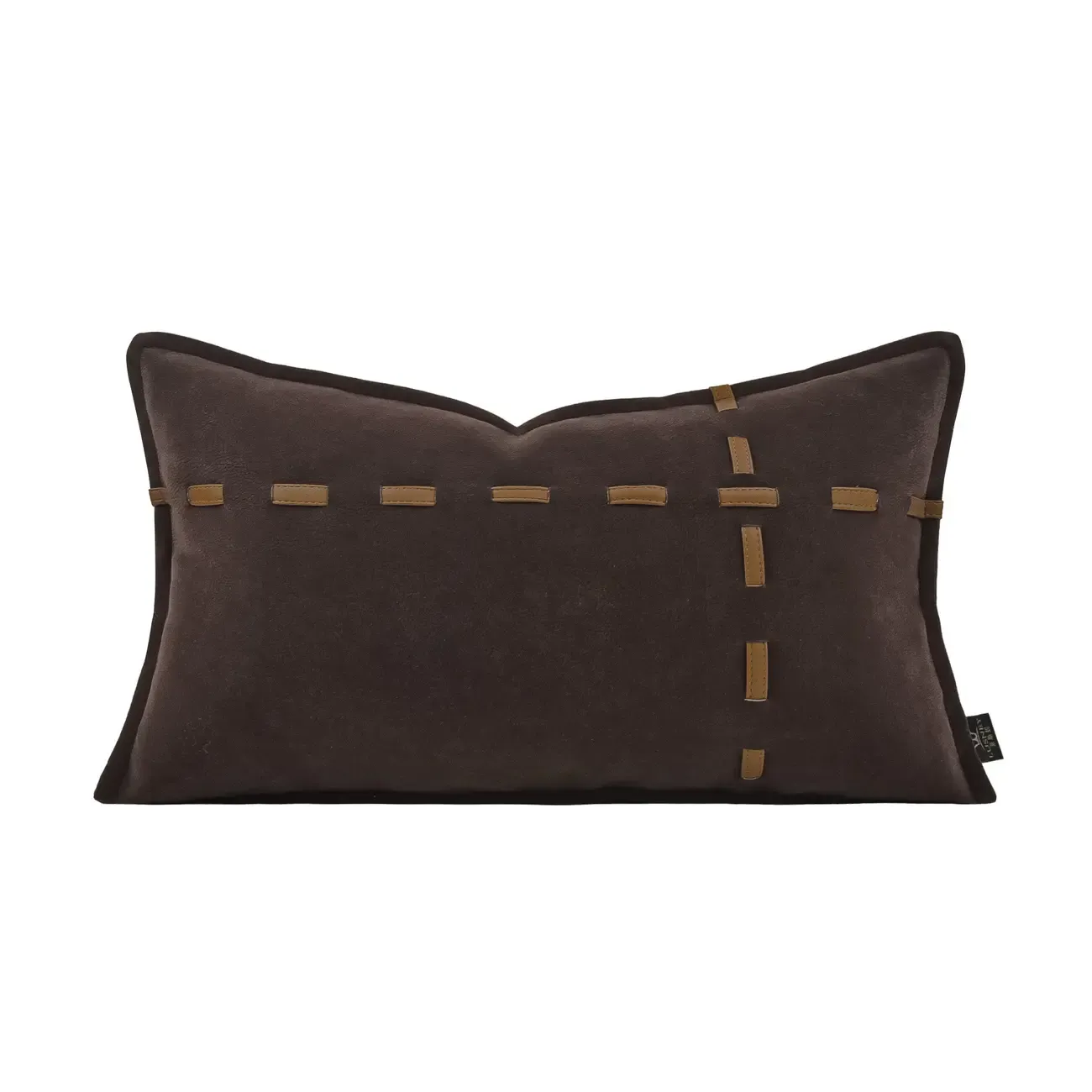 Traditional Brown Microsuede Rectangular Pillow For Sofa Image - 4