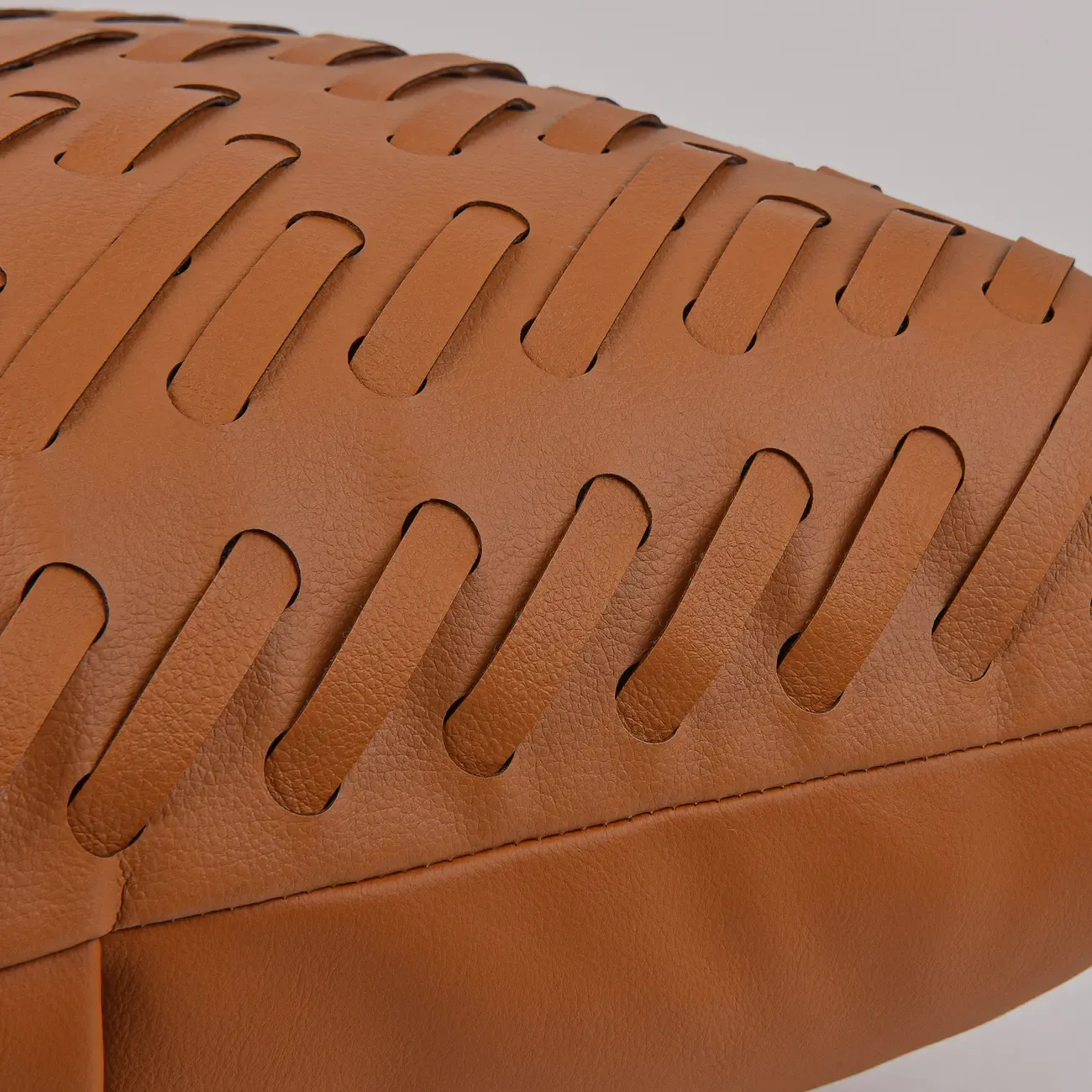 Mid Century Modern Faux Leather Brown Rectangular Pillow Image - 5