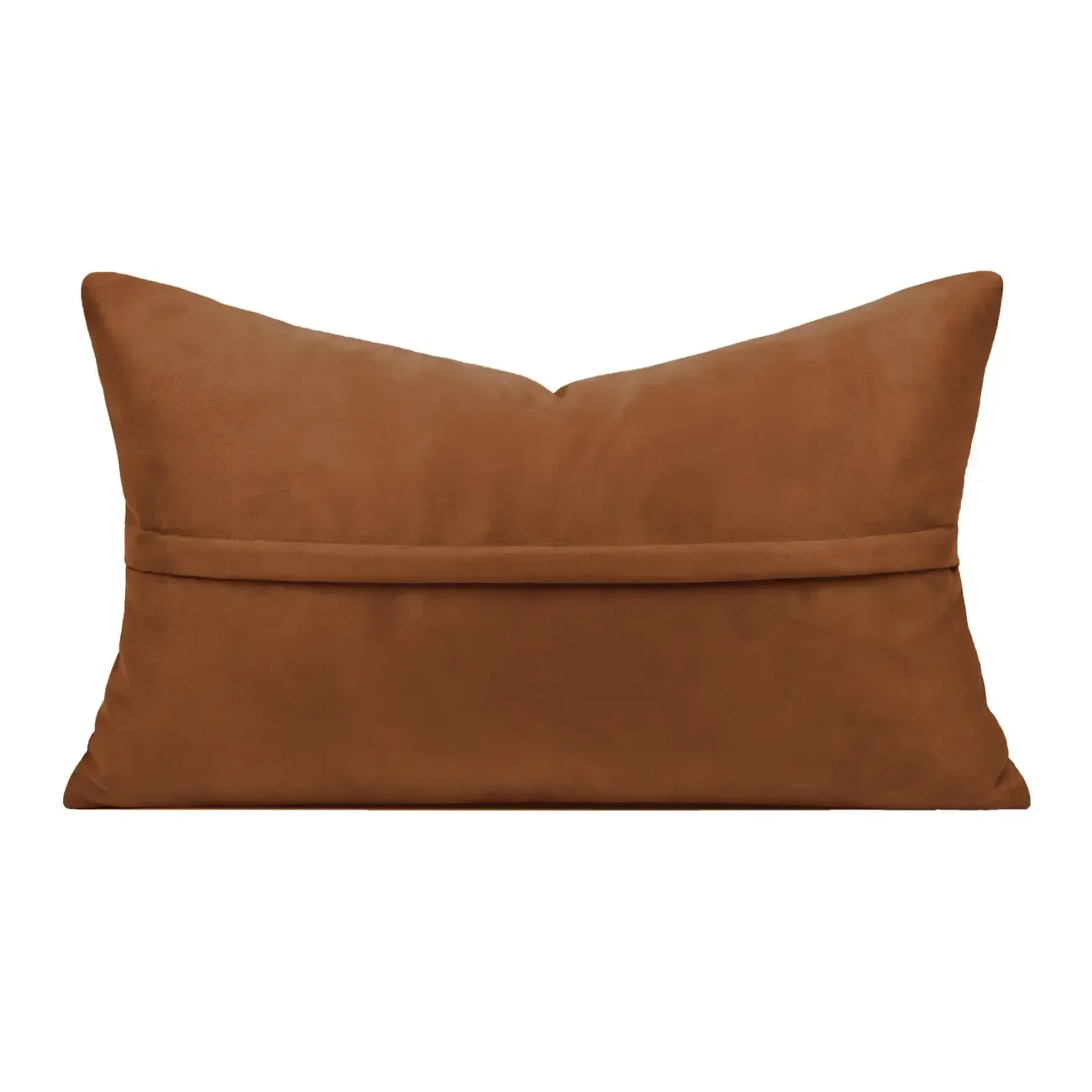 Mid Century Modern Faux Leather Brown Rectangular Pillow Image - 4