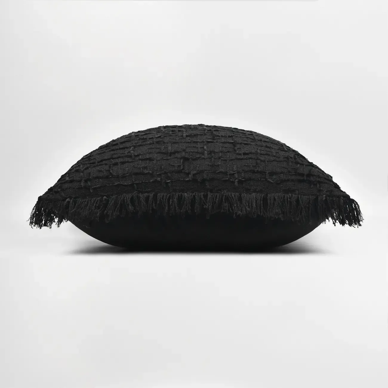 Black Minimalist Cut Cotton Tassel Square Throw Pillow Image - 5