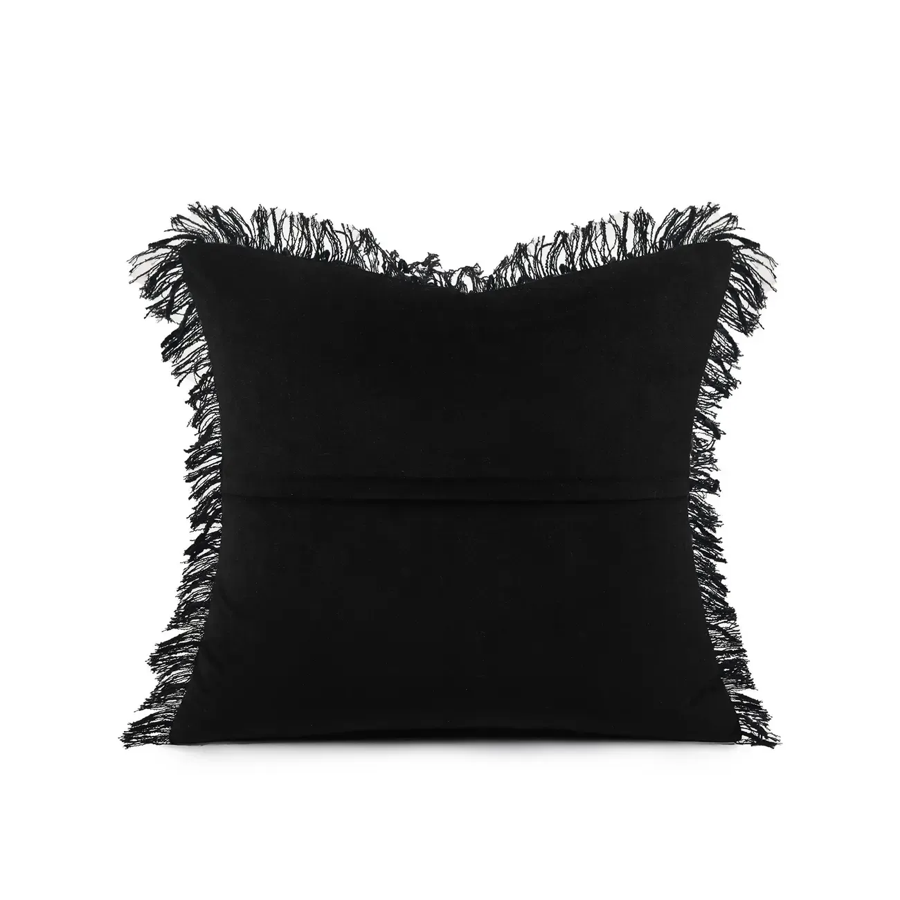 Black Minimalist Cut Cotton Tassel Square Throw Pillow Image - 4