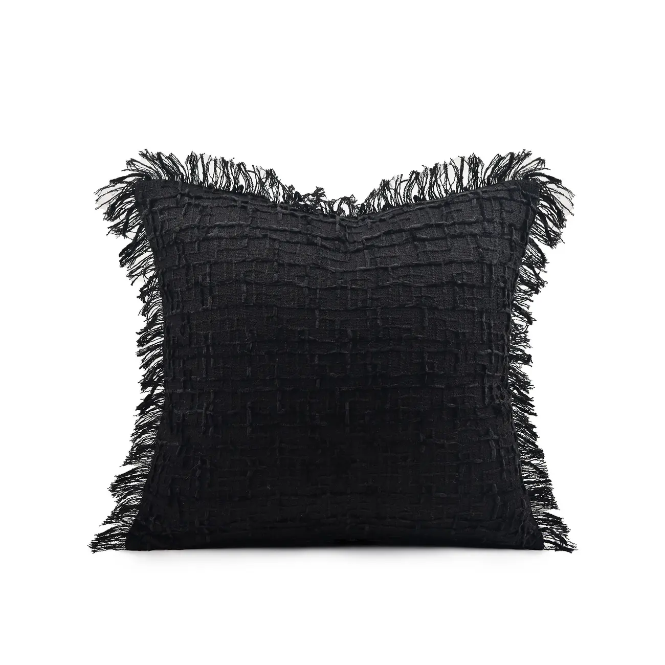 Black Minimalist Cut Cotton Tassel Square Throw Pillow Image - 3 | homeyfad