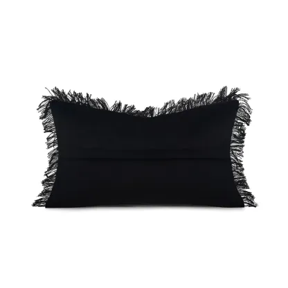 Black Modern Cotton Tassel Rectangular Throw Pillows Image - 4