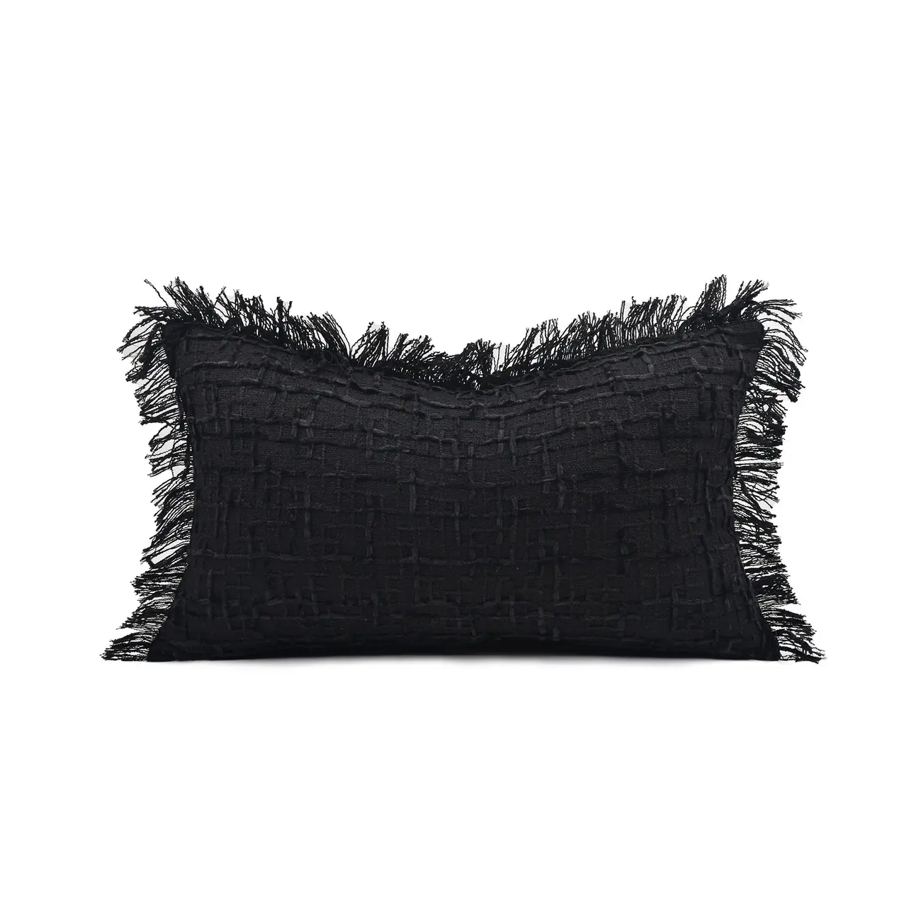 Black Modern Cotton Tassel Rectangular Throw Pillows Image - 3 | homeyfad