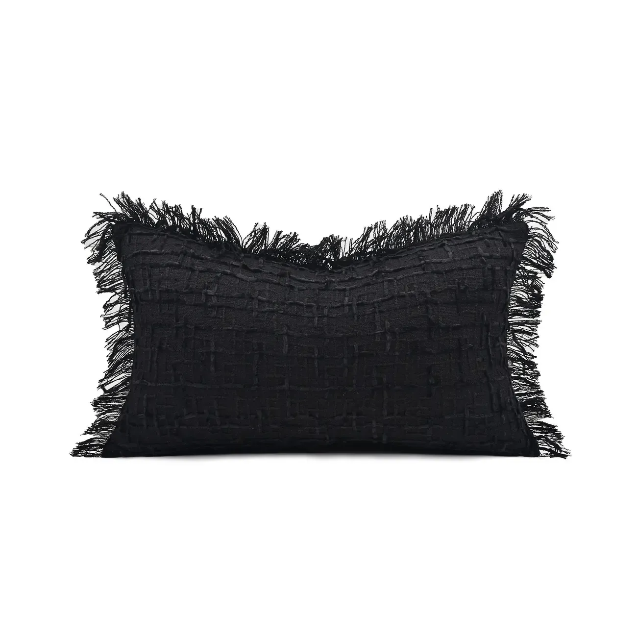 Black Modern Cotton Tassel Rectangular Throw Pillows Image - 3